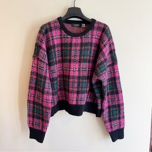 NWT LAUREN RALPH Sz L Plaid Wool-Blend Sweater Sweater In Pink Multi Academia